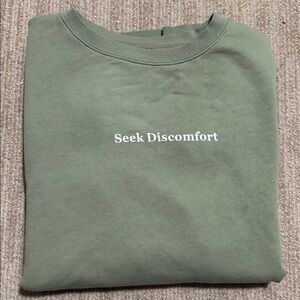 Seek Discomfort Women’s S Sage Green Crewneck Sweatshirt Organic Cotton Pullover